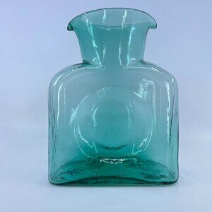 vintage blenko teal hand blown double spouted pitcher art glass